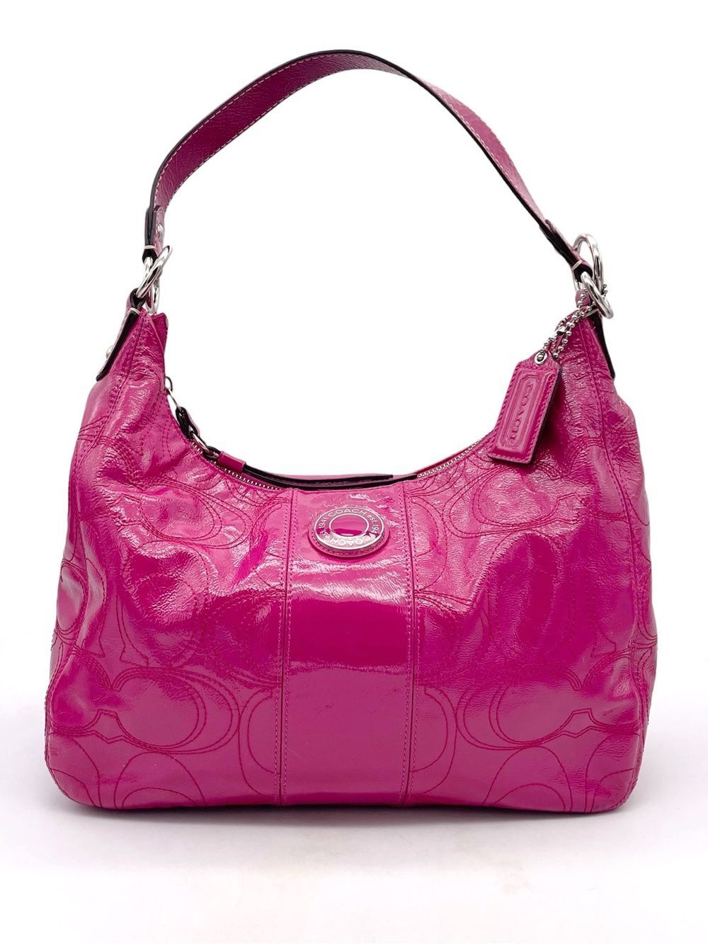 Coach F19282 1941 C Stitch Patent Leather Hobo Shoulder Bag Magenta Pink Purse - Picture 15 of 15